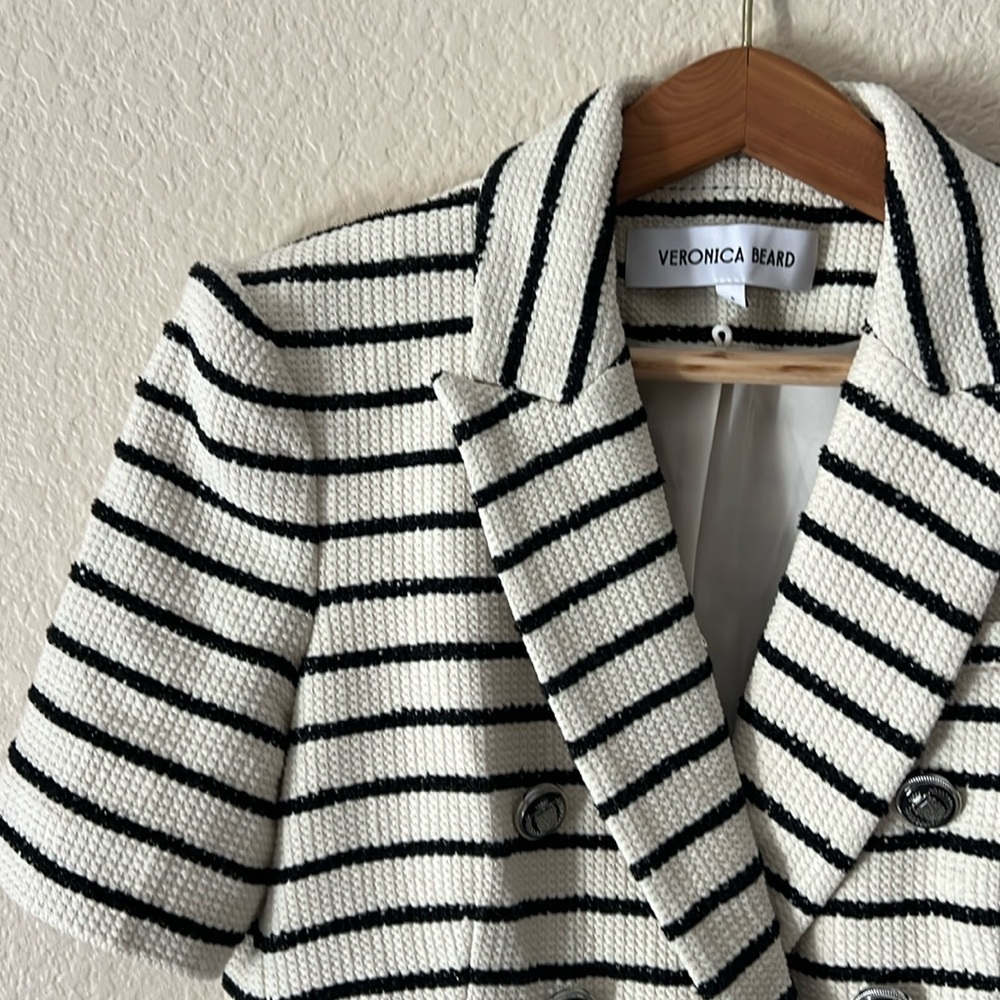 Veronica Beard Jenny Blazer Stripe Short Sleeve Cotton Blend Dickey Jacket sz 6 - Picture 9 of 16